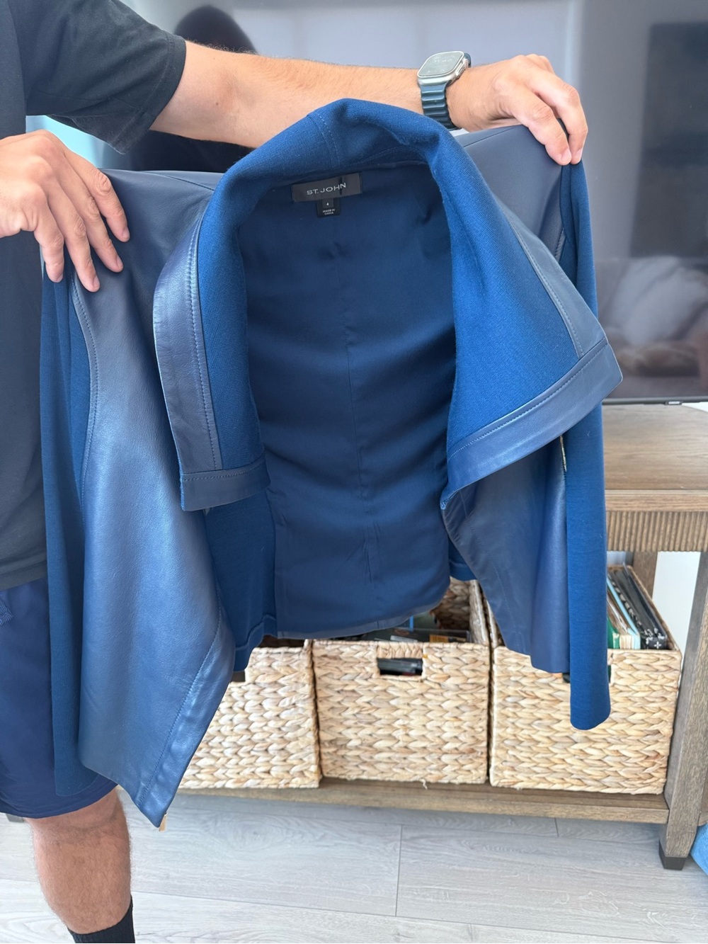 St. John Navy Knit Jacket with Black Label